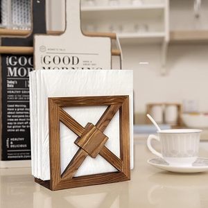 Porta Servilletas de Madera con Diseño Geométrico de Cubo, Madera Carbonizada, Decoración Rústica para Mesa de Comedor, Cocina, Restaurante, Hotel, Moderno - Product Image 4