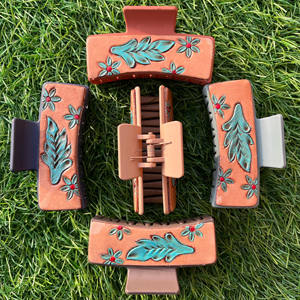 Nouvelles pinces à cheveux personnalisées en cuir usiné à la main Style Cowboy griffe de cheveux en cuir de vachette pour les femmes pinces à cheveux de concepteur de luxe - Product Image 4