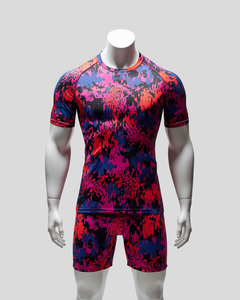 Conjunto de Camiseta y Pantalones Cortos para Hombre, Sublimación Personalizada, Diseño Abstracto de Animales, Camuflaje Neón, Manga Corta - Product Image 2
