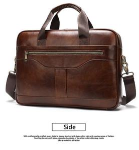 Sac fourre-tout de voyage vintage grande capacité, écologique, sacoche d'affaires pour ordinateur portable 14 pouces, porte-documents en cuir véritable pour hommes - Product Image 3