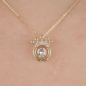 จี้สวยงามสำหรับผู้หญิง เพชรจำลองทรงกลม 2 กะรัต ชุบทองคำเหลือง 14K - Product Image 3