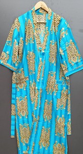 ชุดคลุมกิโมโนผ้าฝ้ายลายเสือ คอวี ทรงหลวม ใส่คลุมชายหาด ชุดลำลองฤดูร้อนสำหรับผู้หญิง ชุดนอนกิโมโนผ้าฝ้ายพิมพ์ลายมือ - Product Image 2