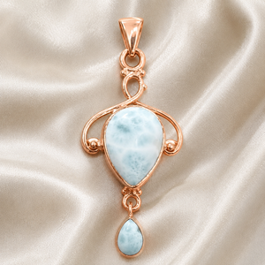 Pendentif goutte d'eau en argent sterling et larimar naturel, plaqué or rose, collier de luxe pour enfants unisexe - Product Image 2