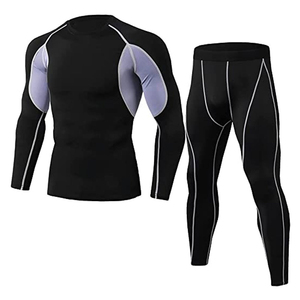 Ensemble de sport respirant et compressif pour homme, taille plus, 2 pièces, manches longues, collants de fitness, évacuation de l'humidité - Product Image 1