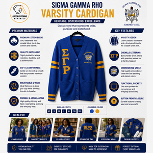 Sigma Gamma Rho Women's Blue Cardigan Sweater Greek Embroidery 100% Cotton Knitted Full Sleeve <b>Covered</b> <b>Button</b> Closure Winter - Product Image 5