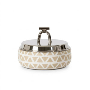 Modern Geometric Metal Casserole <b>Dish</b> With Stainless Steel Lid. Elegant Insulated <b>Serving</b> Pot For Luxury Dining & Home Decor - Product Image 5