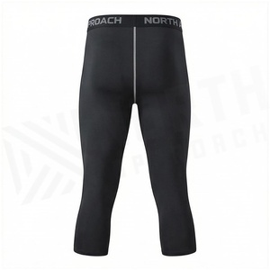 Pantalon de compression mi-mollet pour homme North Approach, taille haute, sans coutures, anti-transpiration, respirant, extensible, noir uni - Product Image 2