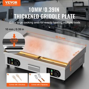 Commercial 4400W Electric <b>Griddle</b> Stainless Steel Countertop <b>Flat</b> <b>Top</b> Grill Adjustable Temp 28.74 X 15.75 X 0.39in Model 122-572 - Product Image 2