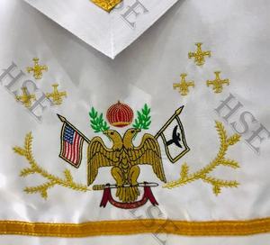 DELANTAL DE RITO ESCOCÉS DE 33 GRADO CON PUÑOS Y COLLAR BORDADO DE ORO ALAS DE ABAJO - Product Image 6