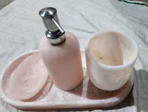 White <b>Marble</b> Resin Bathroom Accessories Set <b>Soap</b> <b>Dispenser</b> Liquid Pump Toothbrush Tumbler <b>Soap</b> Dish Vanity Tray Countertop items - Product Image 5