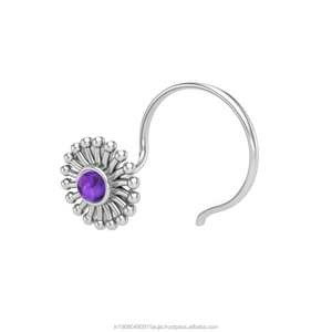 Pendiente de Nariz con Amatista Redonda en Plata de Ley 925, Estilo Indio, para Mujeres y Niñas - Product Image 2