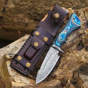 Couteau de chasse à lame fixe en acier Damas de haute qualité, forgé à la main, ultra-affûté, avec manche en bois Pakka, personnalisable OEM ODM - Product Image 1