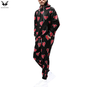 With Wholesale Rate Good Supplier Comfortable Soft Touch Material 2 Pcs <b>Set</b> Men Heart Graphic Hooded And Pants Tracksuits - Product Image 3