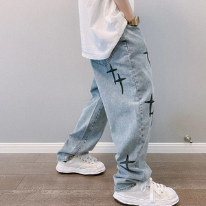 Custom Men's Y2K Vintage Skater Hip Hop Jeans Baggy Wide Leg Denim Pants Loose Fit Knitted Weave Winter Colored Wash Streetwear - Product Image 4