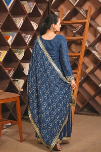 All Over <b>Sequin</b> Embroidered Chinon Silk Kurti <b>Flared</b> Palazzo Matching Dupatta Women Three Piece Traditional Salwar Suit - Product Image 5