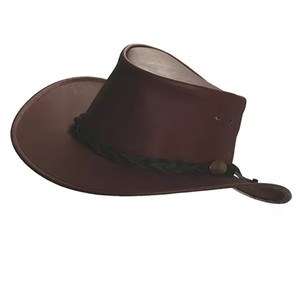 Chapeau de cowboy unisexe en cuir marron Jimieson Apparel JA-CBH-00027, à large bord, réglable, style européen et américain, pour usage extérieur, printemps - Product Image 1