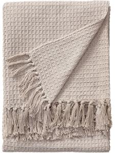 Manta de verano reversible, transpirable, estilo boho, con rayas, tejida con hilo teñido de algodón 100% beige, con borlas. - Product Image 2