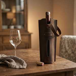 Vintage Handcrafted Genuine Leather Wine Holder Classic Single Bottle Carrier Tote Premium Leather Gift Sleeve LEB-0097 - Product Image 2