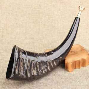 Corneta de guerra vikinga funcional con accesorios de latón, corneta de cuerno de buey auténtico, corneta vikinga pequeña pulida. - Product Image 6