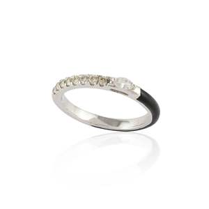 14K White Gold Diamond Black Enamel Ice Out Statement Ring - Product Image 3