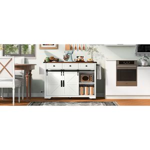 Carrello da Cucina Stile Fattoria K K da 53,7 Pollici con Presa di Corrente, 2 Ante Scorrevoli, Vano Portaoggetti e Porta Spezie a Scomparsa - Product Image 3