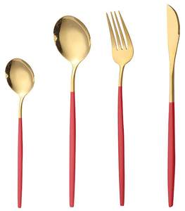 Juego de Cubiertos de Lujo de Alta Calidad, Acero Inoxidable, Color Rojo, Acabado Mate, Diseño Clásico en Oro Cepillado para Restaurantes - Product Image 5