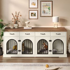 70.8\" Large Dog <b>Crate</b> Furniture with Removable Divider Door & 4 <b>Storage</b> Drawers Indoor Kennel End Table for 2 Dogs - Product Image 1
