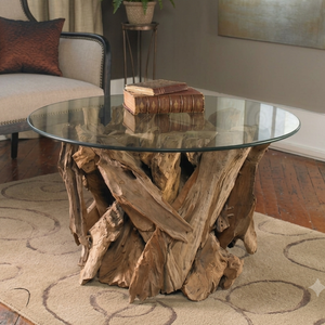 โต๊ะกาแฟ ARTERRA รุ่น Rustic Wood Root พร้อมท็อปกระจกนิรภัย เฟอร์นิเจอร์ห้องนั่งเล่นทำมือ - Product Image 4