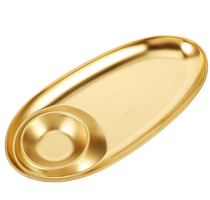 Plato para Servir Aperitivos con Recipiente para Salsas, Hecho a Mano con Acabado Dorado, Plato para Servir Chips y Salsas, Bandeja para Aperitivos - Product Image 1