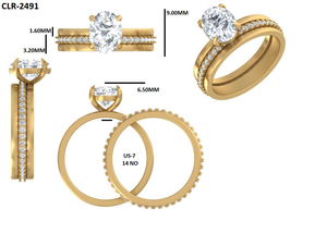 แหวนทองคำแท้ 14K สีเหลือง ประดับเพชรทรงรี 2 กะรัต เพาะเลี้ยงในห้องปฏิบัติการ ชุดแหวนหมั้นและแหวนแต่งงานสำหรับผู้หญิง - Product Image 6
