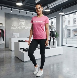 REXFITSPORTS 2026 Camiseta Deportiva Rosa Personalizada para Mujer, Corte Ajustado, Manga Corta, Top de Entrenamiento, Fabricante de Ropa Deportiva de Marca Privada - Product Image 1