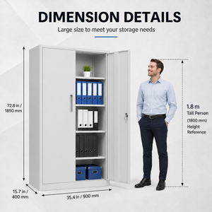 Armoire de rangement moderne en métal noir avec tringle de suspension et étagères pour l'école, la chambre, l'hôtel, la salle de sport, le bureau - Product Image 2