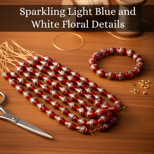 Cuentas Sueltas de Vidrio Lampwork Color Granate, Hilo de 8 Pulgadas |   Patrón de Pastel de Boda Hecho a Mano con Formas Mixtas |   Proyectos de Joyería Decorativa - Product Image 4