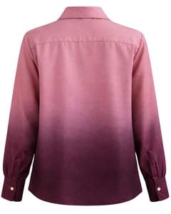 Chemisier décontracté à manches longues boutonné pour femme, dégradé rose à bordeaux, idéal pour le bureau – Fabrication OEM personnalisée - Product Image 2