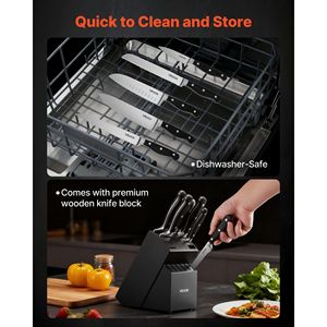 15-Piece High Carbon Stainless Steel Kitchen <b>Knife</b> Set with Block <b>Sharpener</b> Crack-Resistant Cutlery - Product Image 6