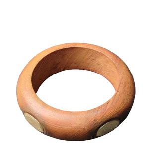 Brazalete Clásico Redondo de Madera Dura con Decoración de Botón de Latón Incrustado - Joyería de Madera Natural Pulida a Mano - Estilo Étnico Unisex - Product Image 1