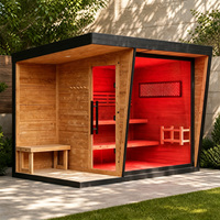 Cabine de sauna extérieure en pin avec WiFi intelligent en option, thérapie par lumière rouge, sauna à vapeur en forme de cube, chauffage électrique pour 3-4 personnes, OEM, hôtel, moderne