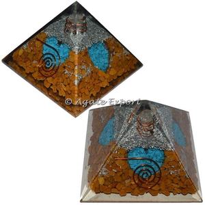 Pirámide de orgonita espiritual al por mayor a la venta Pirámide de orgón jaspe amarillo con corazón turquesa Pirámide de orgón - Product Image 1