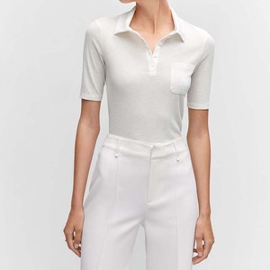 Camiseta Polo Transpirable de Manga Corta para Mujer, Color Sólido, Estilo Casual Holgado, Cuello Camisero con Botones, para Verano - Product Image 1