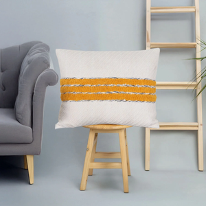 Hand Tufted Texture Boho Ivory and Mustard Yellow Fringe <b>Cushion</b> <b>Cover</b> Handmade Decorative Pillow Case for Sofa Bedroom Living - Product Image 5