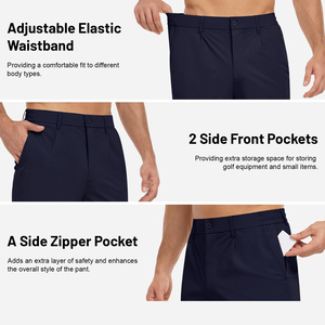 Men's <b>Navy</b> Blue Golf Pants Solid Color Breathable <b>Stretch</b> Casual <b>Trousers</b> Button Fly Fit - Product Image 4