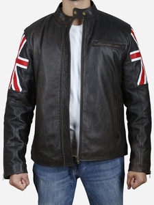 Wholesale Men Genuine <b>Sheepskin</b> Leather <b>Jacket</b> England UK Flag Sleeve British Motorcycle <b>Jacket</b> - Product Image 3
