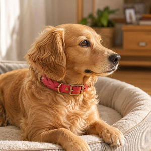Premium adjustable <b>braided</b> dog collar crafted from genuine leather for training walking and outdoor adventures in wholesale rate - Product Image 1