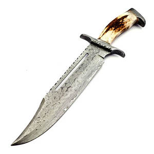 Meilleur Couteau de Chasse et de Survie Artisanal en Acier Damas, Type Bowie à Lame Fixe, Manche en Bois de Cerf, pour le Camping et l'Extérieur, Article de Collection - Product Image 1