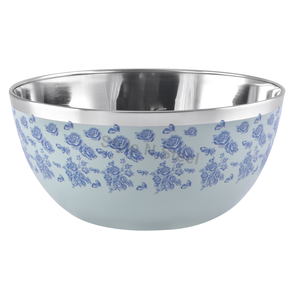 Tazón de Acero Inoxidable con Diseño Floral Azul, Metal Pulido para Servir Alimentos, Uso Doméstico, Apto para Lavavajillas - Product Image 1