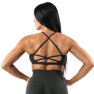 Olive Green Women's Cross Back Sports Bra Front Medium <b>Support</b> Quick Dry Performance Workout <b>Crop</b> <b>Top</b> Gym Fitness Activewear - Product Image 2