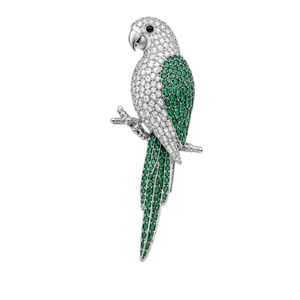 Elegante Broche de Plata de Ley 925 con Moissanita y Diseño de Loro, Esmeralda Verde, para Solapa de Traje, Hecho a Mano - Product Image 1