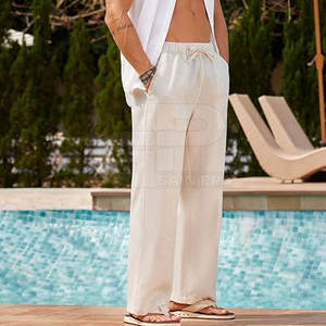 กางเกงผ้าลินินทรงหลวมสำหรับผู้ชาย เนื้อผ้านุ่ม น้ำหนักเบา ดีไซน์สวมใส่สบาย เหมาะสำหรับการเดินทาง พักผ่อน และสวมใส่ในชีวิตประจำวัน - Product Image 4