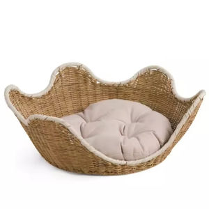 Lit pour chat en rotin fait main avec coussin, bord festonné, maisonnette confortable en osier pour petits chiens, meuble décoratif pour animaux de compagnie - Product Image 1