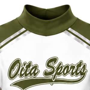 Olive Green White Sublimated Cheer <b>Long</b> Sleeve Uniform Set <b>Pleated</b> <b>Skirt</b> Athletic Team Sportswear Training Practice Performance - Product Image 4